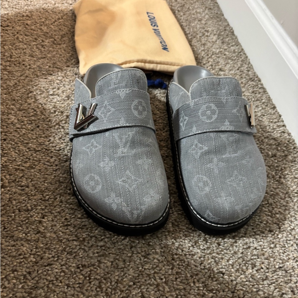 Louis Vuitton Gray Monogram Slip On Mules - Picture 4 of 5